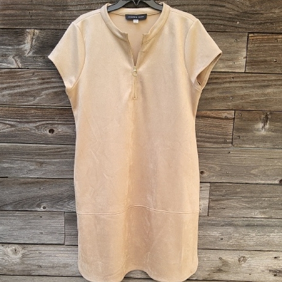 Andrew Marc Dresses & Skirts - Andrew Marc Beige Suede Zip-Front Dress Size 16